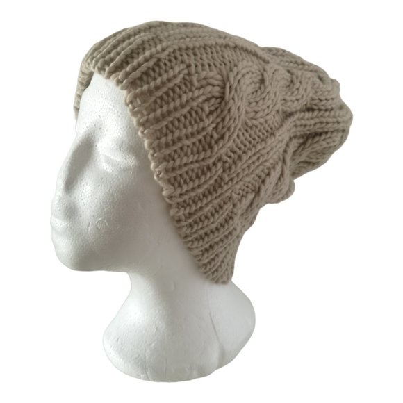 Handmade Knitted Toque Beanie Winter Hat Unisex Men Women Gift Cream - Picture 3 of 6